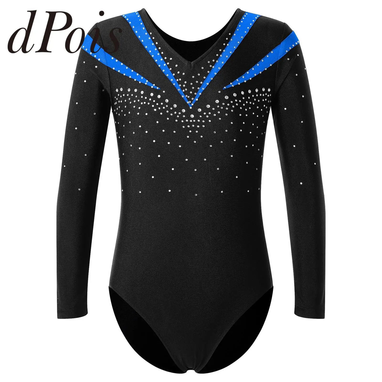 Gymnastics Leotards Kids Girls Shiny Rhinestone Figure Skating Bodysuit Long Sleeve Children Ballet Dance Gymnastic Jumpsuit