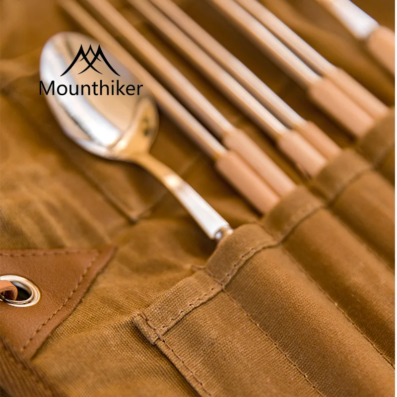 

Портативный набор столовых приборов из нержавеющей стали для кемпинга и пикника - нож, вилка, ложка со складной сумкой для хранения