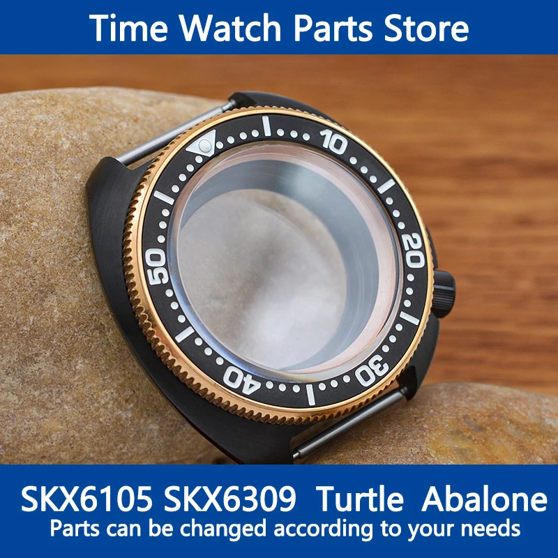 Mod Seiko 6105 turtle abalone case NH35 Replace Watch Cases Fit NH35 NH36 4R35 4R 7S Movement Transparent Back Sapphire Case