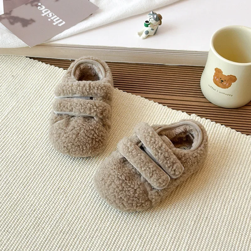 Girls Casual Shoes Double Hook&loop Kids Warm Shoes Korean Style Versatile 2025 Winter New Children Flat Shoes Princess Style