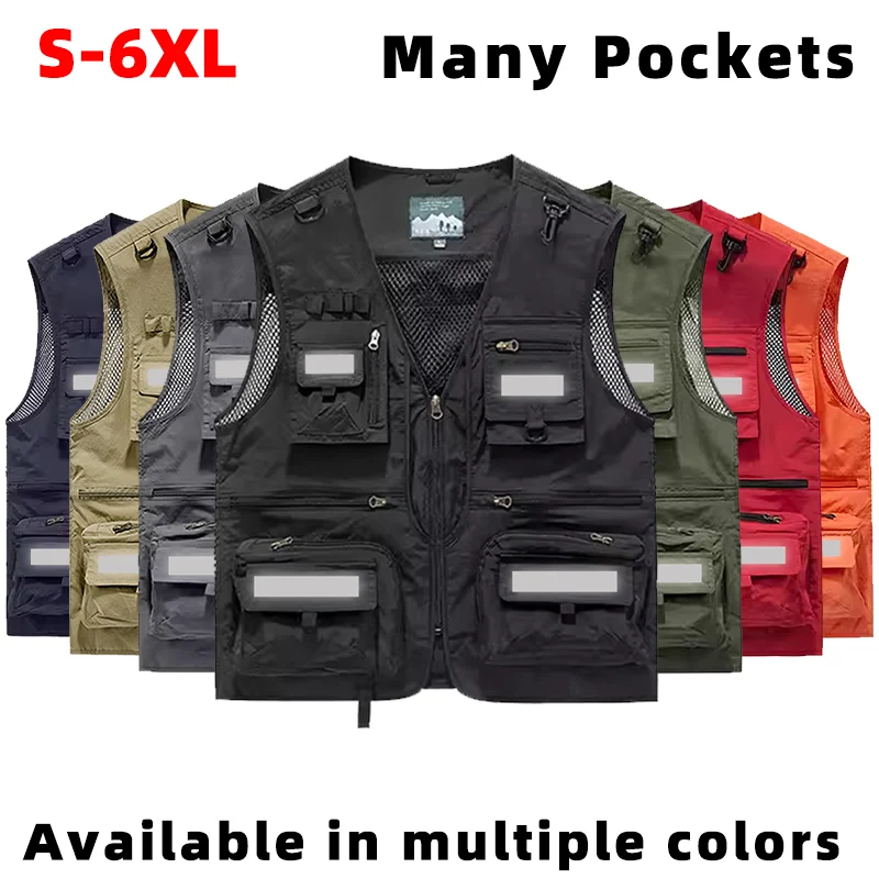 

Fishing Clothing Hunting Vest Work Men Sleeveless Men's Windbreaker Plus Size Outerwear Jacket Tactical Windproof Waterproof Zip