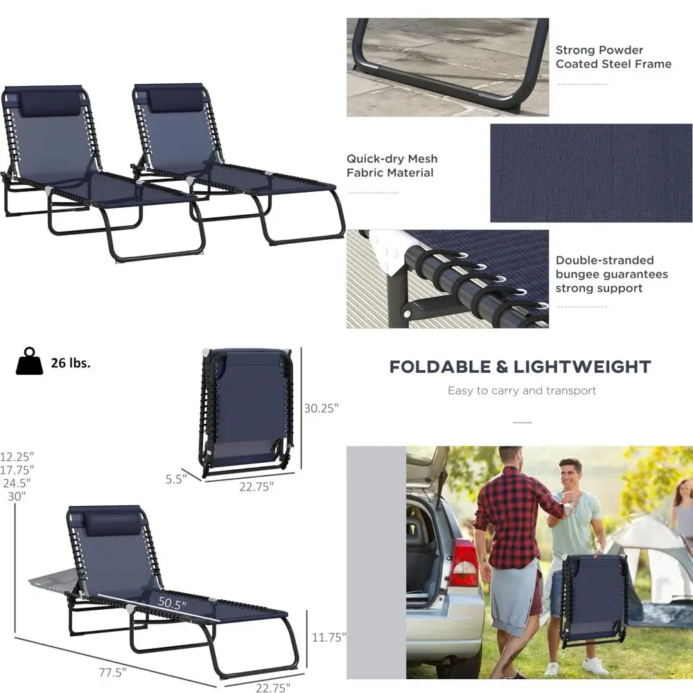 Patio Chaise Lounge Chair Set, 2-Piece Outdoor Folding Sun Tanning Chairs with 4-Position Reclining Back, UV Protection, Comfort