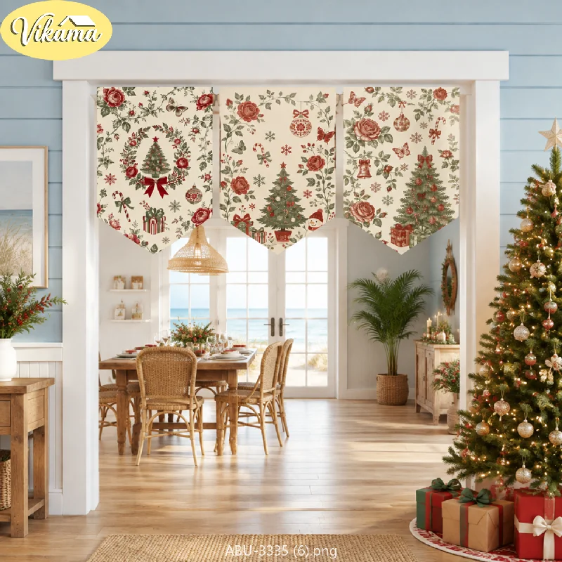 VIKAMA Vintage Floral Christmas Triangle Banners, Fabric Triangle Banners for Door and Wall Decor, Christmas Home Decor
