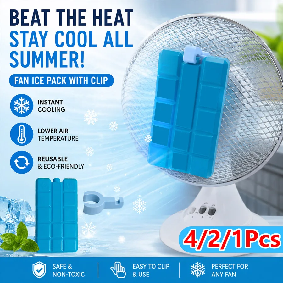 4/2/1PCS Universal Fan Ice Cooling Kit, Reusable Ice Packs with Clips for Household Summer Cooling Without Aircon