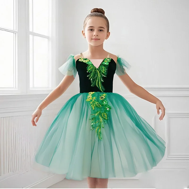 Meninas saia longa de balé vestido de dança estilo estilingue traje de desempenho saias de dança do ventre das crianças para meninas