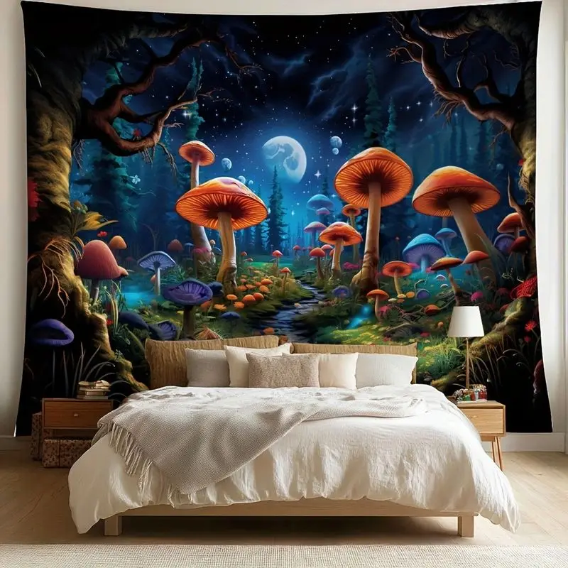 VIKAMA Fantasy Mushroom Forest Tapestry Wall Hanging Home Decor for Bedroom Living Room Psychedelic Fairy Tale Moonlit Forest