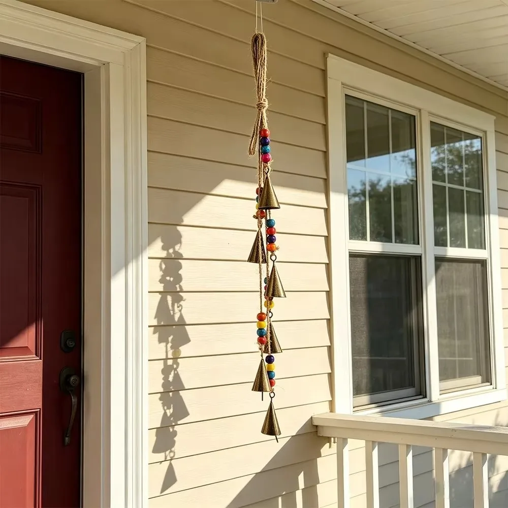 Unique Vintage Bohemia Wind Chime Multicolored Triangular Door Hanging Handmade Ceramic Bead Witch Bells Wall Decor