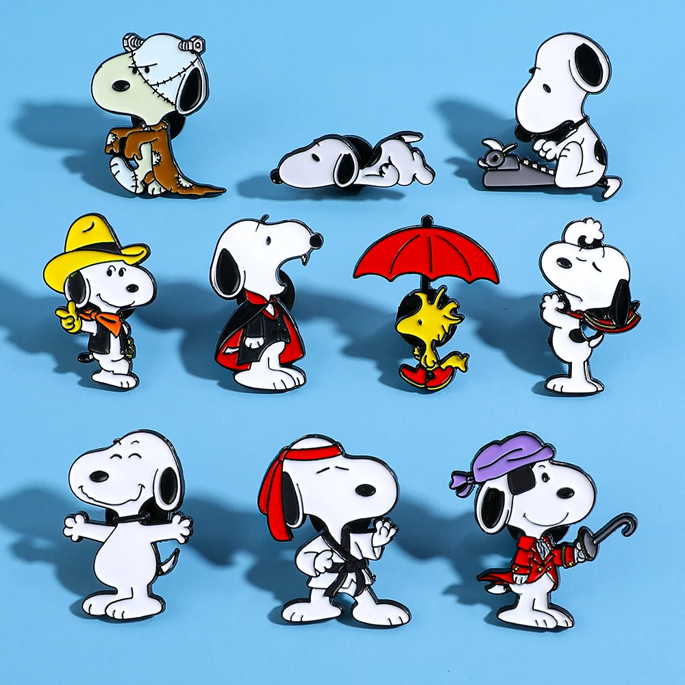 10Pcs Kawaii Cartoon Dog Enamel Pin Set Pirate Vampire Karate Themed Metal Lapel Brooch Badge for Backpack Hat Clothes Decoratio