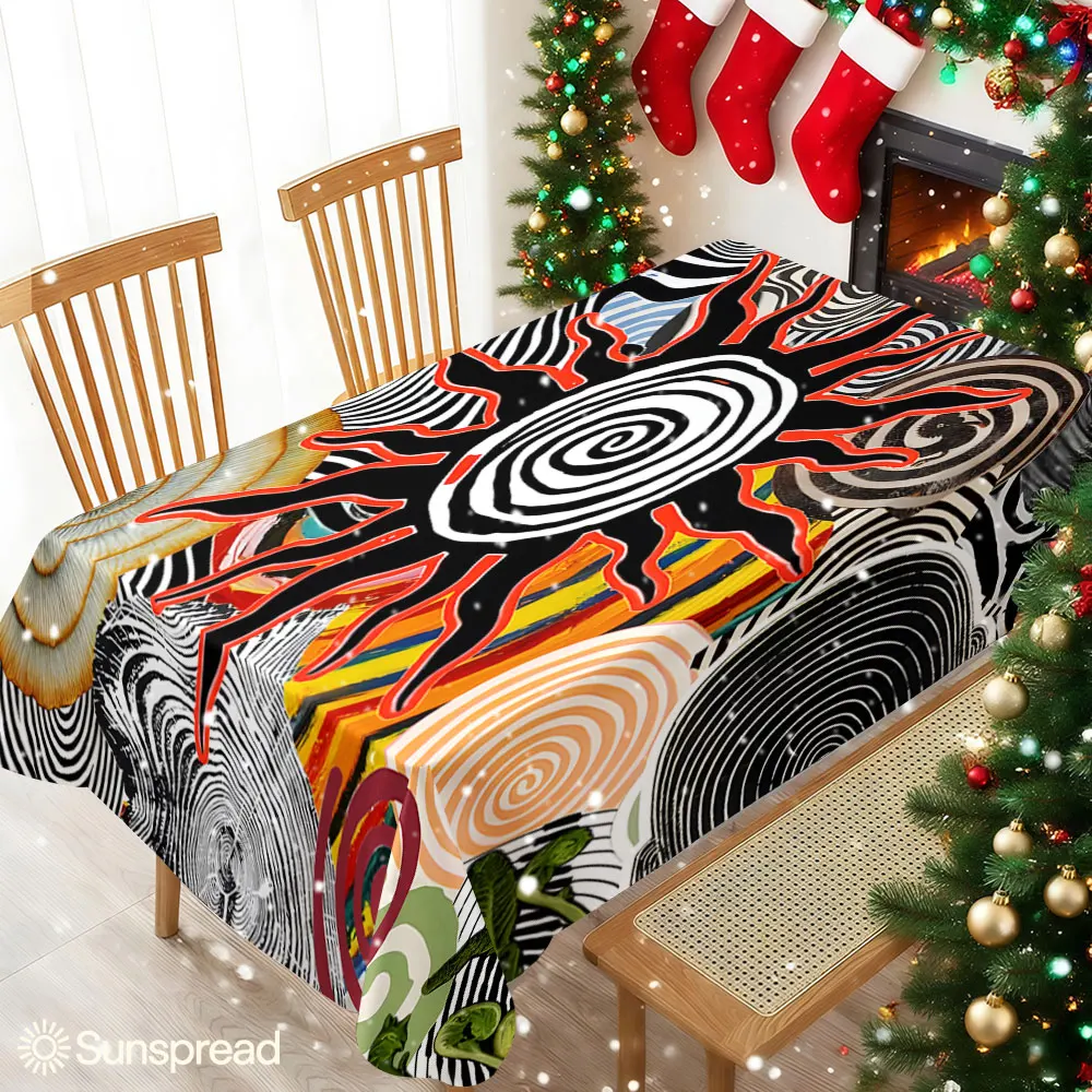 Op Art Spiral Sun Table Cloth Waterproof Tablecloth Spill Proof Table Cloth, Wipe Clean Table Cloth for Dining Camping