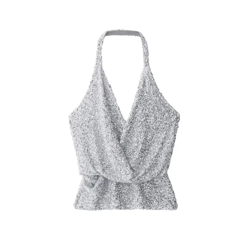 Withered 2026 New Women's Clothing Spring And Summer European And American Style Pleated Pearl Strap Top