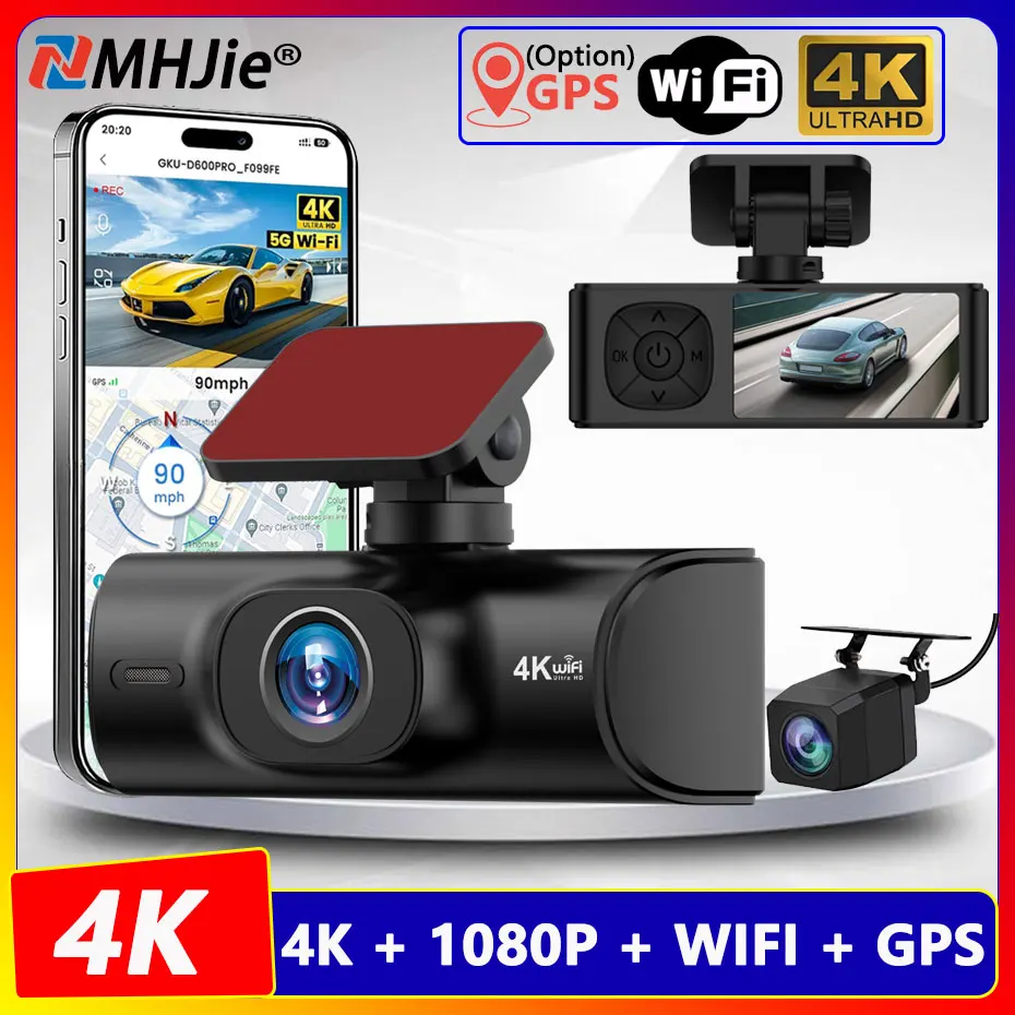 4K Car DVRs 2160P WIFI GPS Dual Dash Cam Front and Rear for Cars Camera Recorder Video Registrator Dashcam Camcorder Black Box