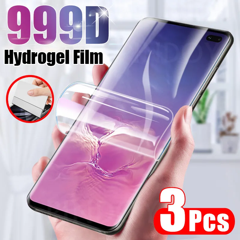 Película de hidrogel para Samsung Galaxy, Protector de pantalla sin cristal para modelos S10, S9, S8, S20 Plus, Note 20, 10, 8, 9, 3 unidades