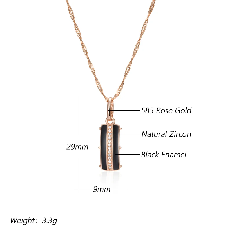 Kinel Hot Black Enamel Square Pendant Necklace Women 585 Rose Gold Color Natural Zircon Accessories High Quality Daily Jewelry