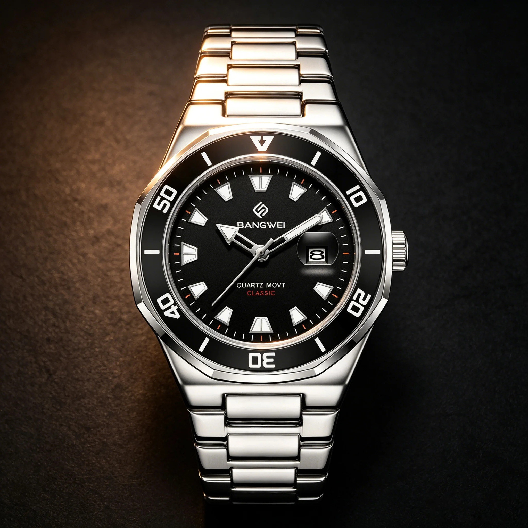 

BANGWEI New Classic Simple Stainless Steel Quartz Wristwatches Fashion Brand Men's Watches with Luminous Hands