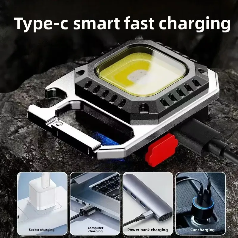 COB LED 키체인 손전등 미니 휴대용 자석형 초강력 토치 USB 캠핑 랜턴 야외 EDC 라이트 하이킹 낚시용