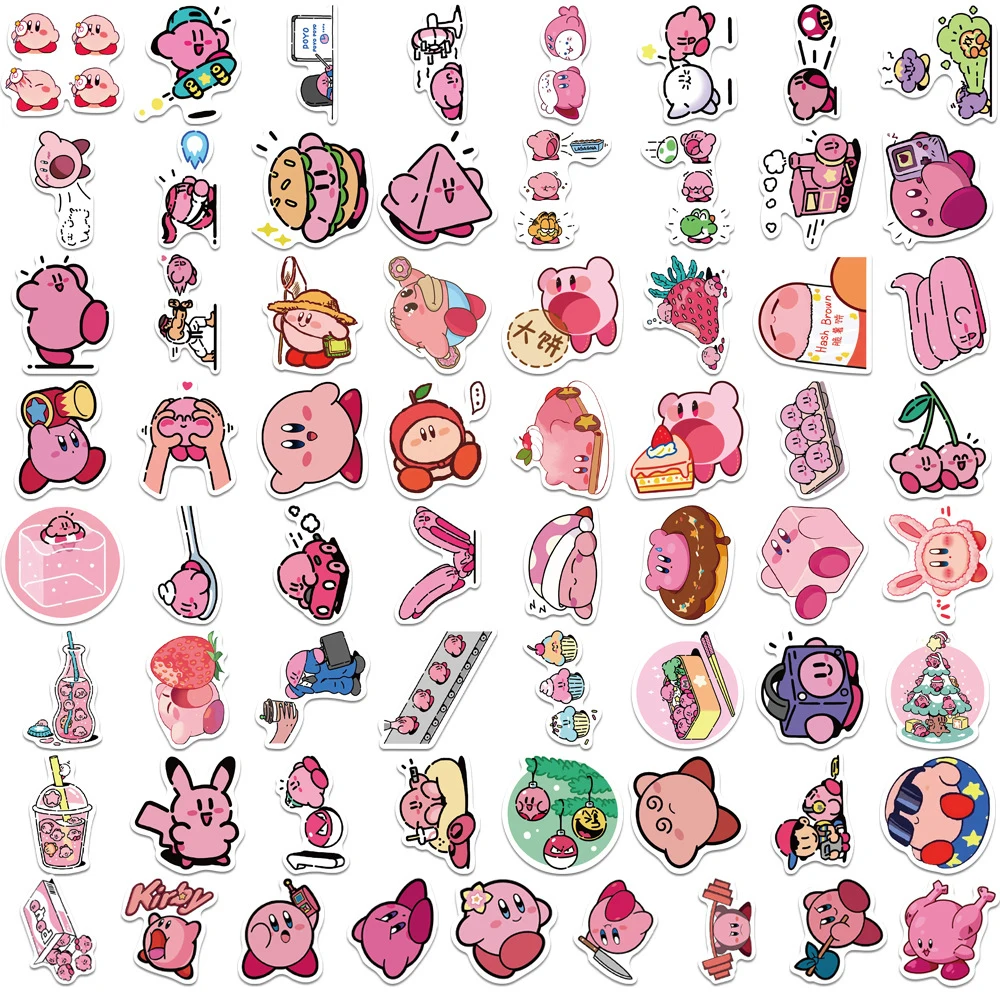 65pcs Game Kirby Cartoon Stickers Kawaii Anime Decals Graffiti Skateboard Scrapbooking Fridge Cute Kid Toy Sticker Gift