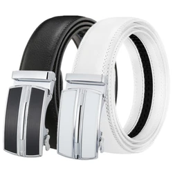 White Black Elegant Business Leisure Men's Automatic Buckle Belt Famous Brand Luxury Designer Genuine Leather Jeans Belts