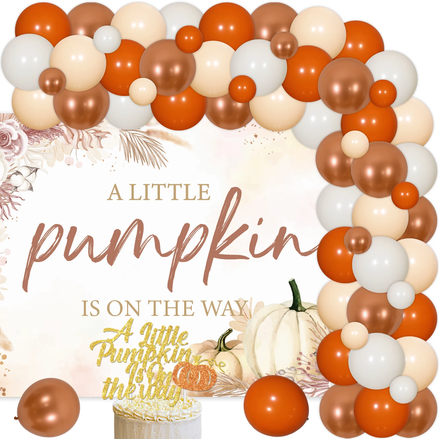 

Pumpkin Baby Shower Boy Decoration A Little Pumpkin Revealing Gender on the Road Autumn Party Supplies Vintage Color Balloon