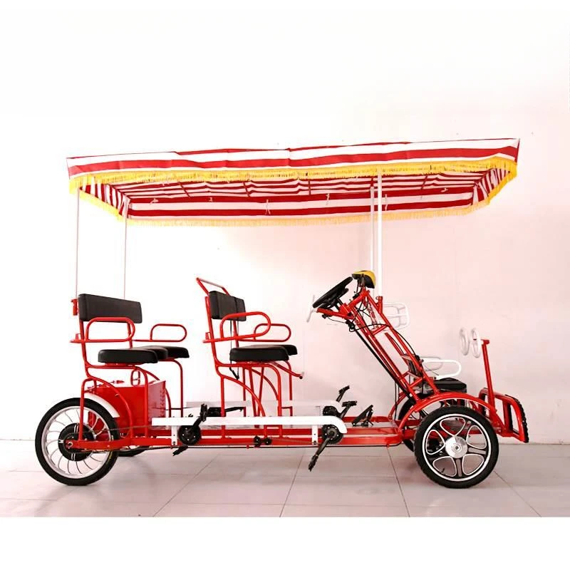 One-wheel double-row pedal quad bicycle double quadruple multi-person attractions Sightseeing, cycling