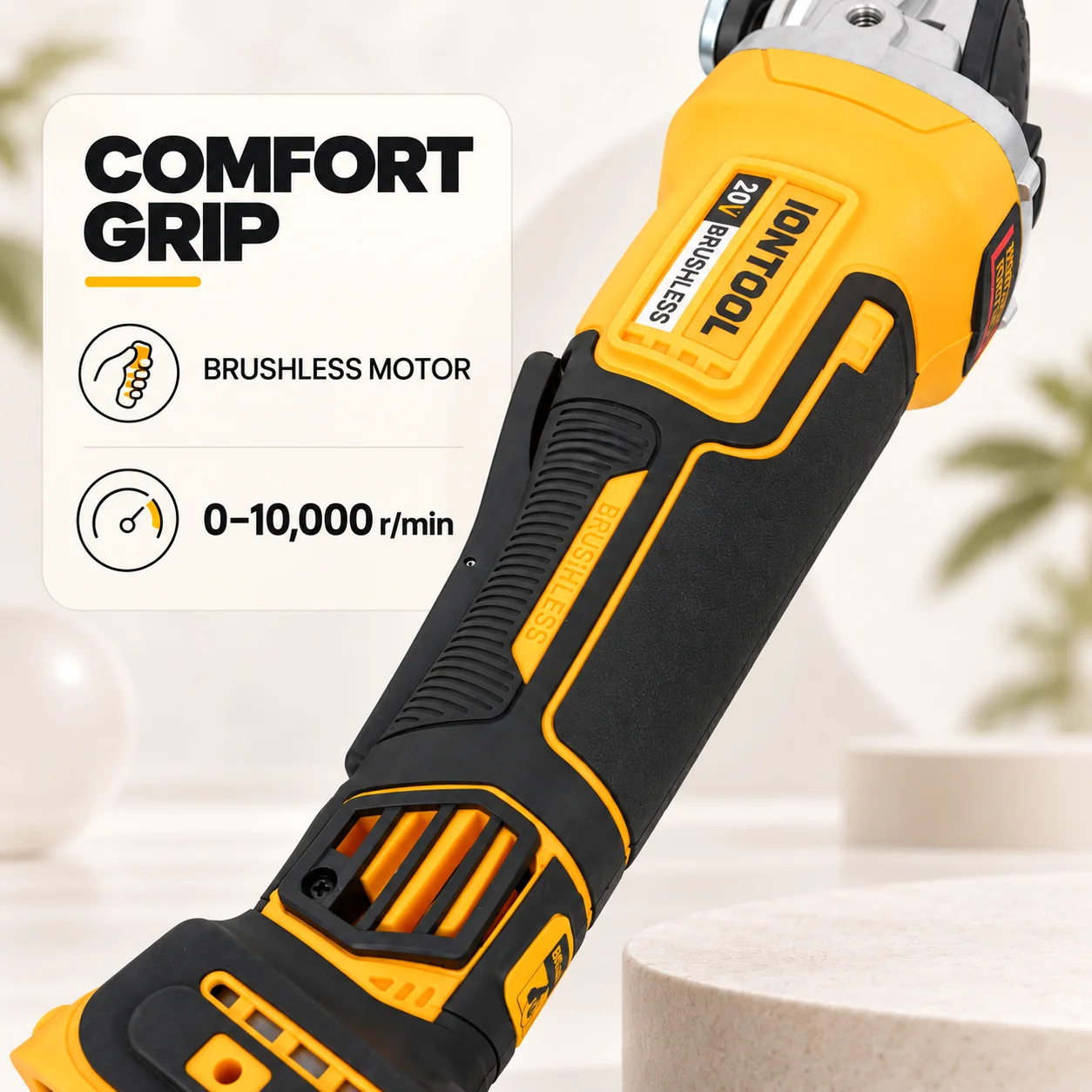 IONTOOL 10000RPM High Speed Brushless Cordless Angle Grinder 100mm for Wood Sanding and Surface Polishing Garage Tool