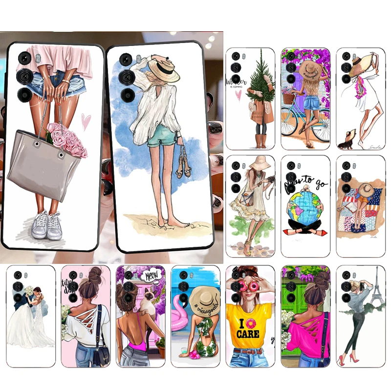 

Чехол для телефона Motorola Edge 50 40 Pro 60 50 40 30 Ultra Neo Fusion G85 G72 G53 G54 G84 G13 G32 Рождественская принцесса Travel Girl