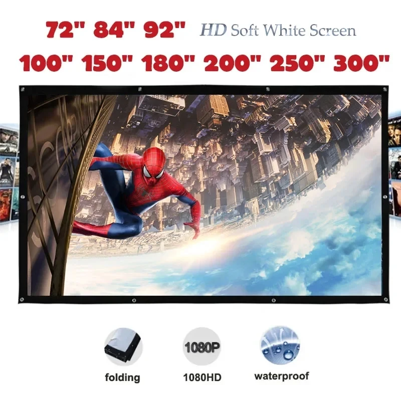 Front Projection High Contrast Simple Portable Projector Screen Fabric No Frame Pantalla Proyeccion with Eyelets Matt White 4K