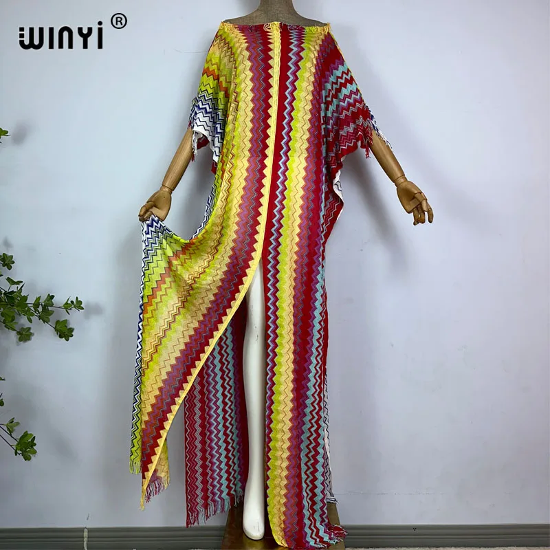 WINYI купальник New Stripe Print Summer Knit Sexy Dress Elegant  Bikini Cover-up Women Beach wear Swimsuit Cover Up beach dress