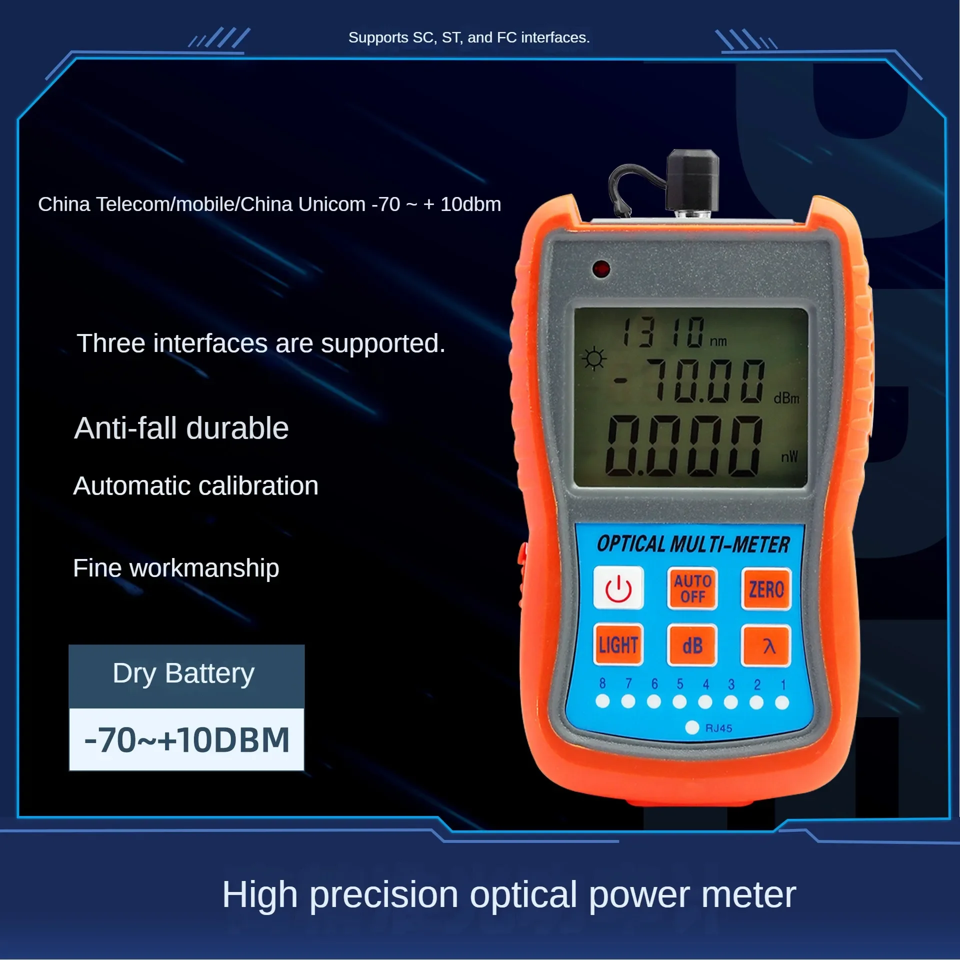 Mini Optical Power Meter High-precision Fiber Optic Tester Network Optical Attenuation Tester -70~+10db Dry Power type