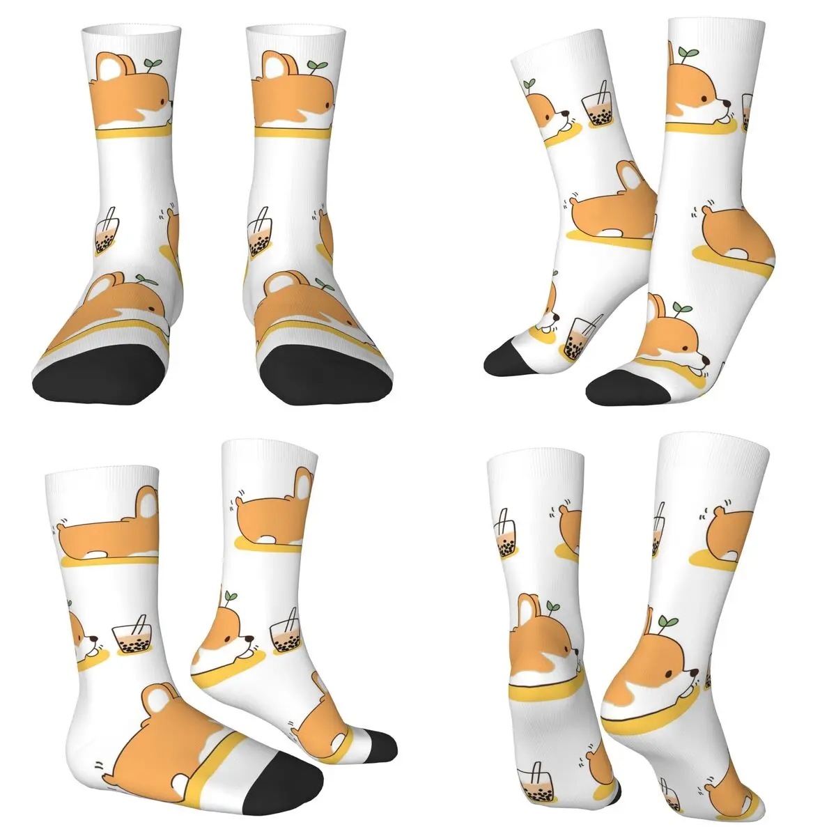 Calcetines Corgi y Bubble Tea, medias absorbentes del sudor Harajuku, calcetines largos para todas las estaciones, accesorios para regalo de cumpleaños Unisex