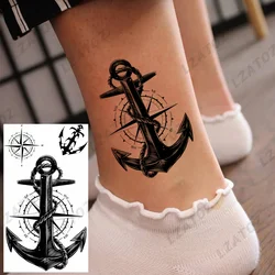 Black Anchor Corsair Temporary Tattoo For Men Women Realistic Compass Fake Tattoo Stickers DIY Foot Water Transfer Tattoos