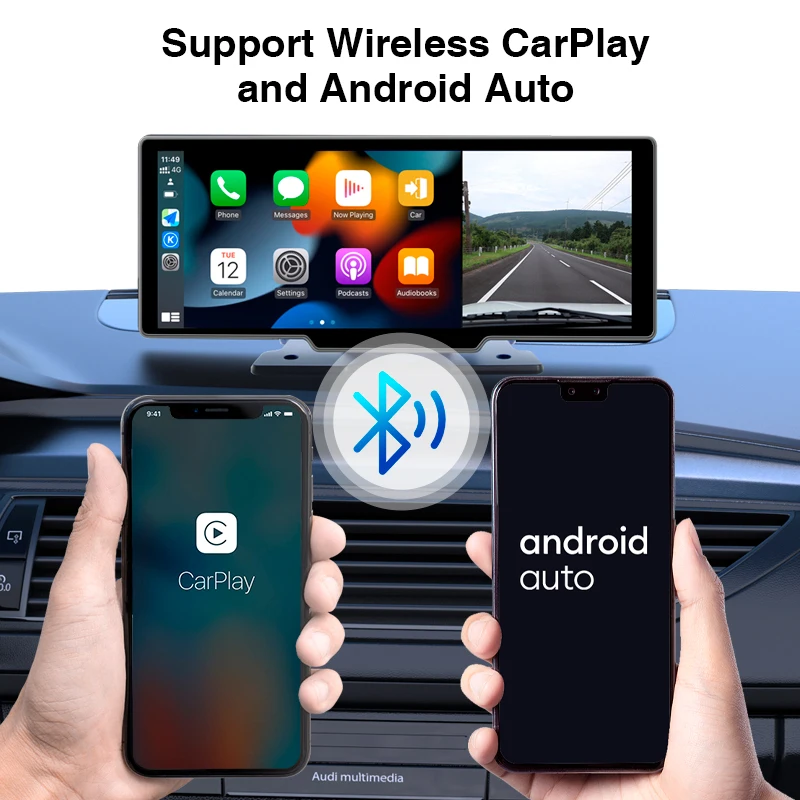 Grandnavi  4K Car Dash Cam Carplay Android Auto Video Recorder DVR Navigation Voice Control WIFI FM Dashboard Dual Lens Rearview