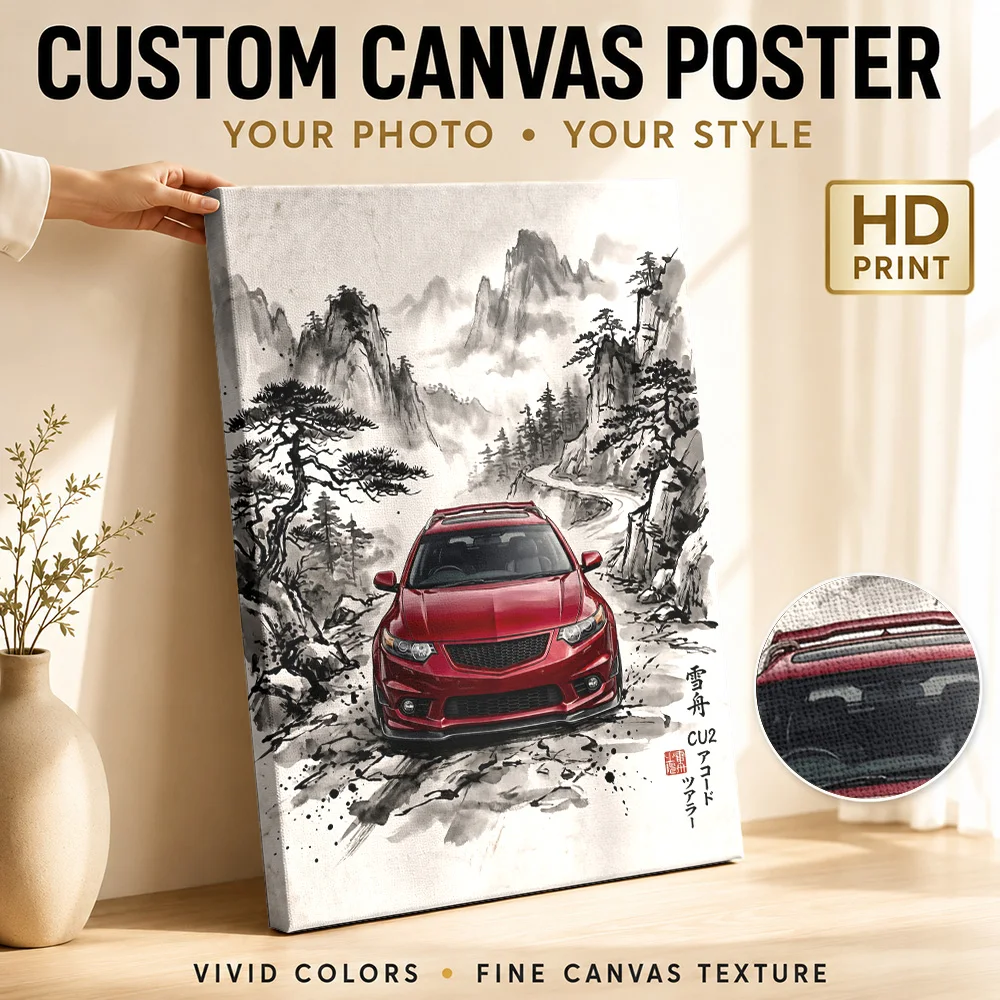 Sleek Accord CU2 Ink Wash Framed Canvas Poster Customized Photo Traditional Sumi E Aesthetic Canvas Wall Art Living Room Decor