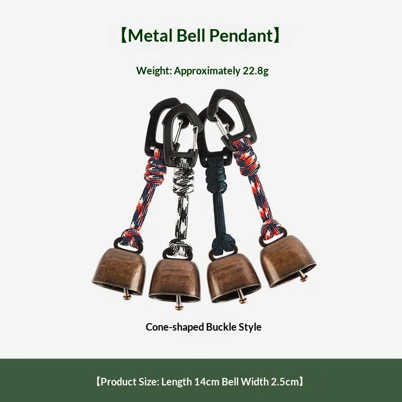 1Pc Loud Bear Bell Vintage Metal Cow Bell with Carabiner Outdoor Camping Hiking Backpack Keychain Warning Bell Random Rope Color