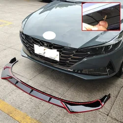 3PCS Glossy Black/Glossy Black And Red/Carbon Fiber  Front Bumper Lip Body Kit Spoiler Trim For 2021 Hyundai Elantra