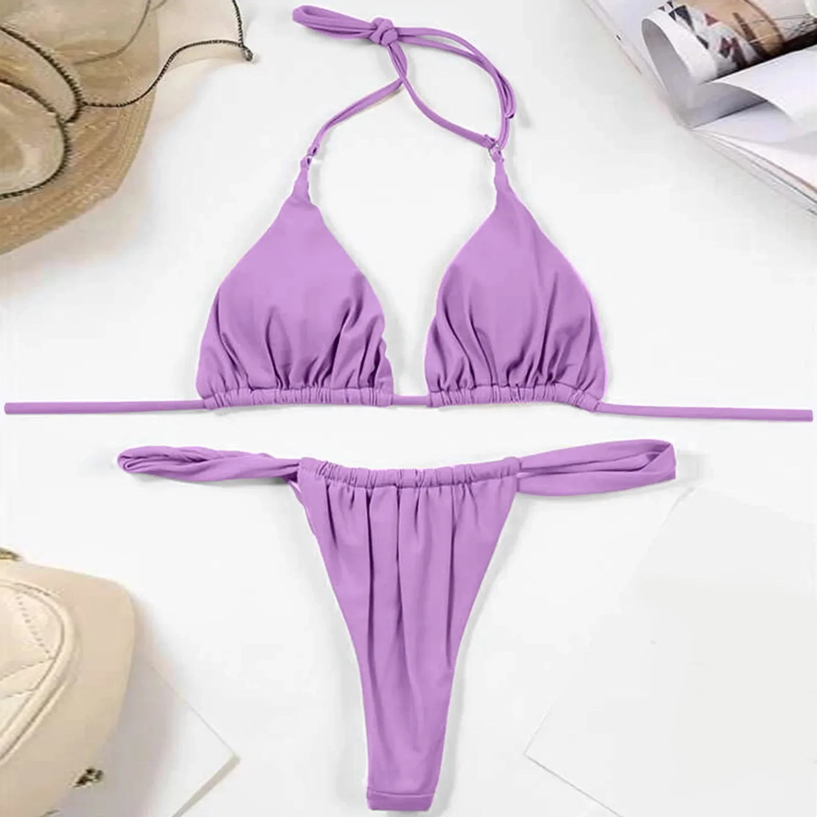 Bikini Set 2024 Sexy fasciatura costume da bagno donna Push Up costumi da bagno due pezzi Bikini Set femminile tinta unita bagnante costume da bagno