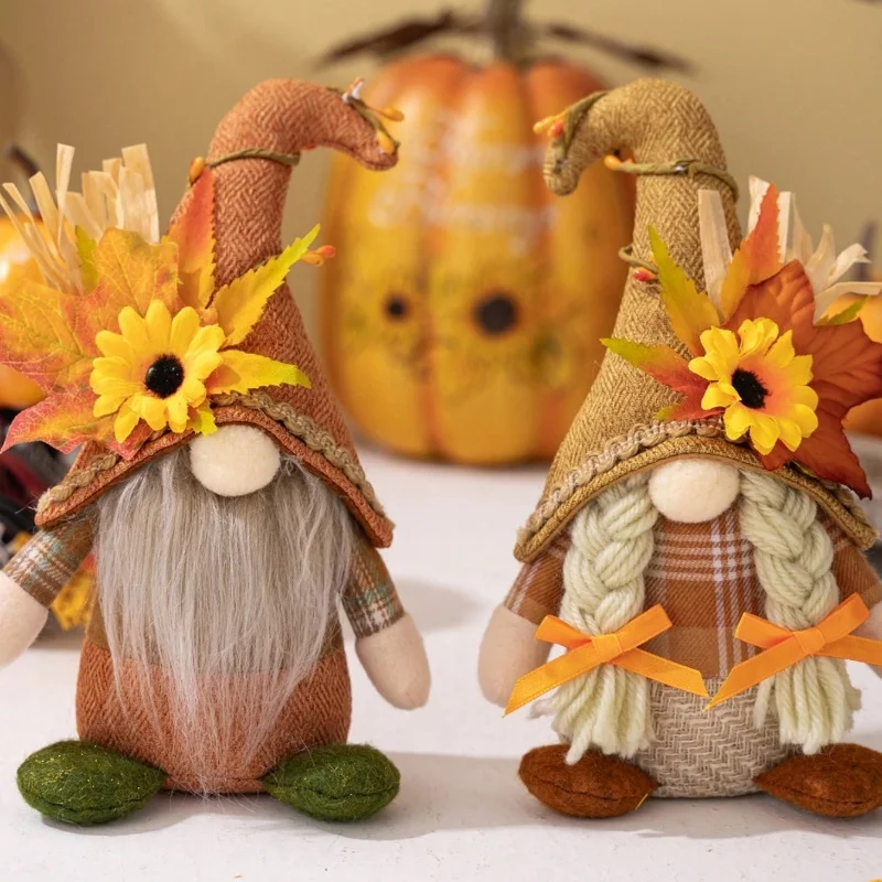 Sombrero curvo de girasol de hoja de arce para decoración del hogar, muñeca Rudolf ligera, temporada de cosecha, 1