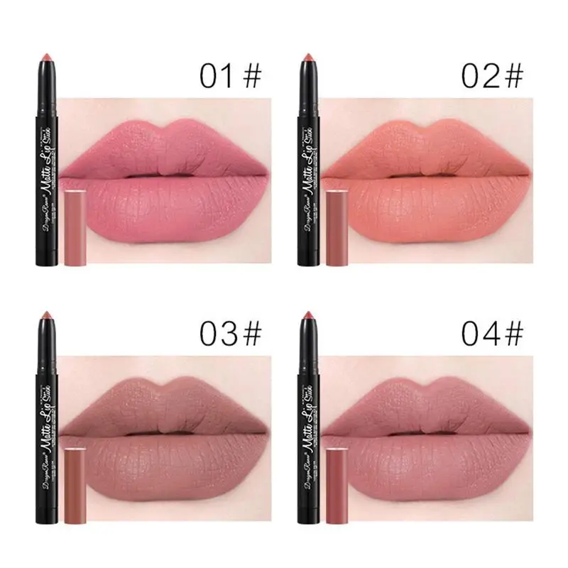 4 Màu Mờ Chống Nước Velvet Nude Son Môi Bút Chì Màu Trang Điểm Lâu Dài Matte Bút Chì