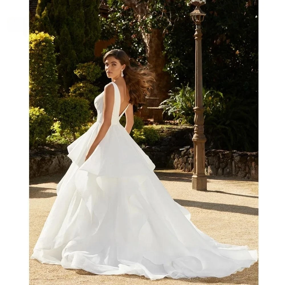 Simple Wedding Dress For Women V-Neck Backless Bridal Gowns A-Line Sleeveless Vestidos De Novia