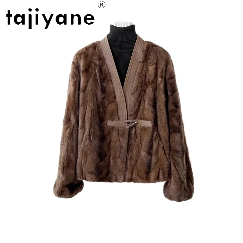 

TAJIYANE 100% Real Mink Fur Coat Women Stylish V-neck Real Fur Jacket Superior Quality 2025 Winter Coats Ladies Clothes fourrure