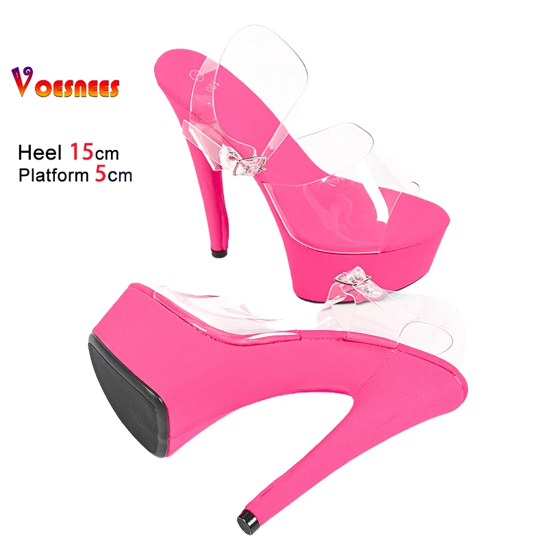 2025 New Summer Women Transparent PVC Shoes 15CM Thin High Heels Ankle Buckle Catwalk Shoes Large Size Stripper Platform Sandals