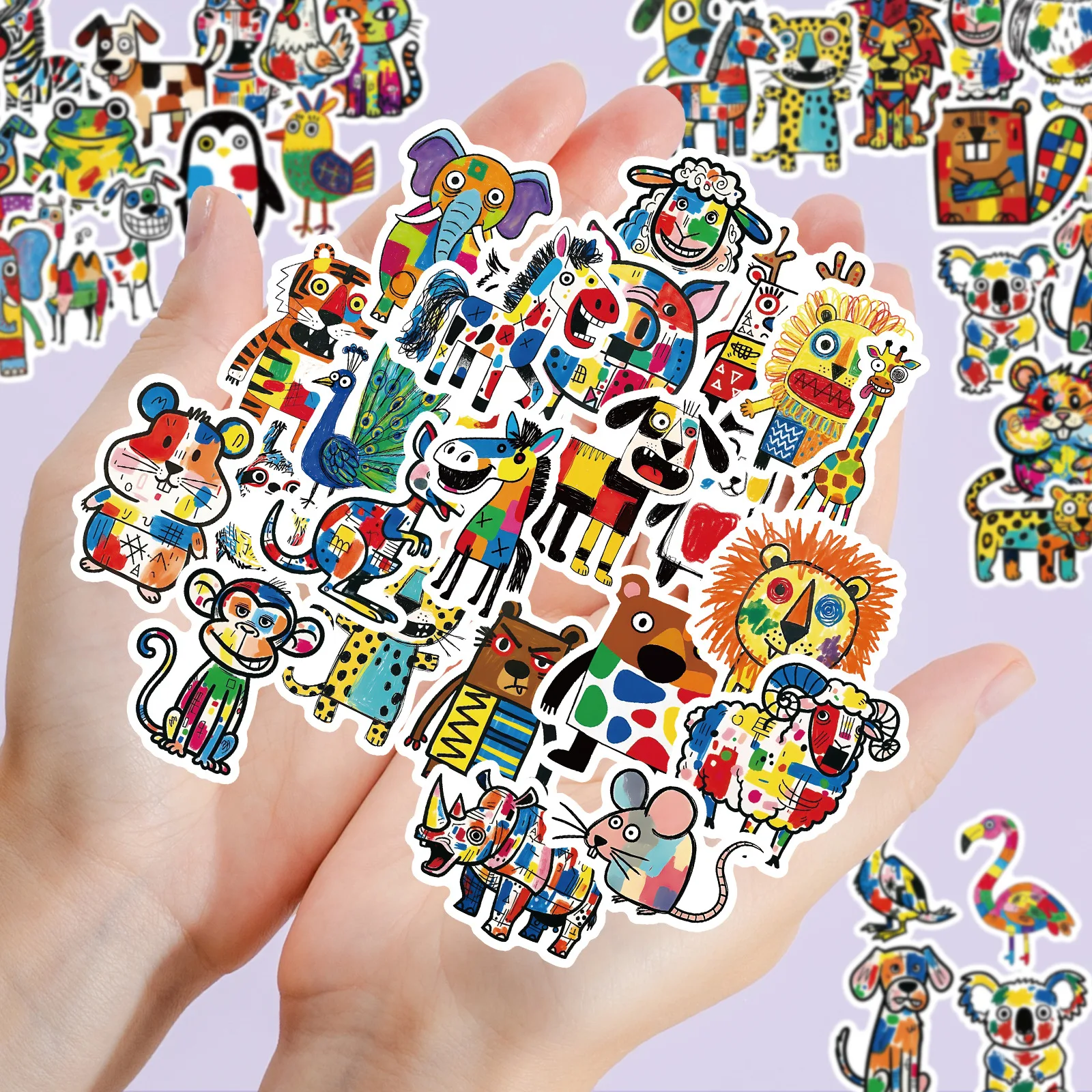 10/56 pièces coloré abstrait dessin animé peintures autocollants Graffiti animaux décalcomanie bricolage bagages téléphone guitare Scrapbook classique enfant jouets