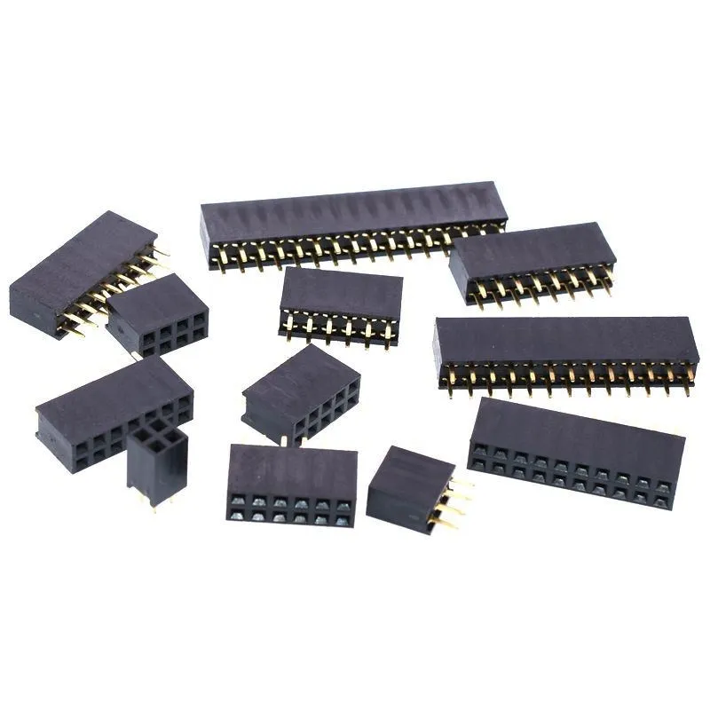 10 szt. Złącze listwowe PCB 2.54mm 2X2/3/4/5/6/8/10/12/13/15/20/40 Pin, dwurzędowe, proste, żeńskie, z wyprowadzeniami.
