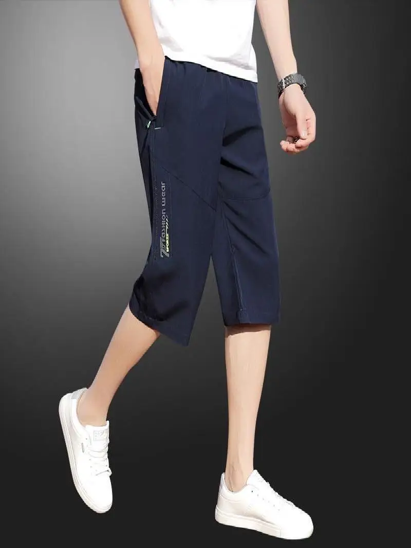 

Kchter мужские Spor Ice Silk orts летние тонкие прямые брюки свободные повседневные брюки со средней талией на семь футов удобный крой Bla