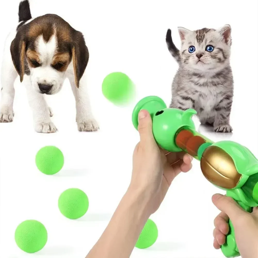 Interactive Cat Toy Ball Pea Aerodynamic Shooter Dogs Soft Bomb Launcher Kitten Toys Cats Game Launch Training Pet Children Gift