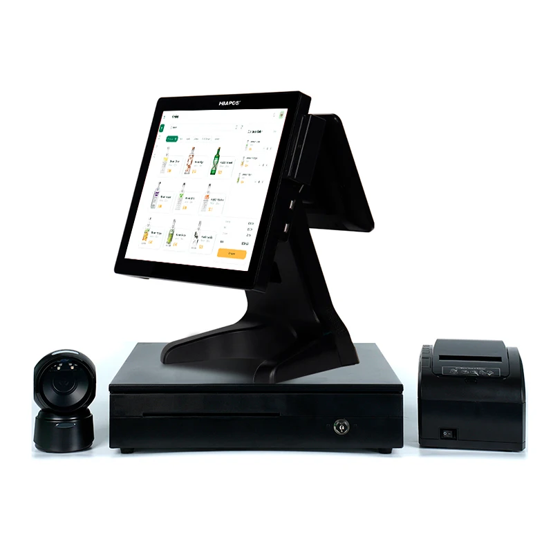 ATV&UTV15 Inch Dual Screen All in One Touch Restaurant Pos Sale System Hardware With Printer Barcode Cash Drawer