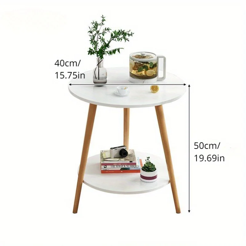 طاولة جانبية من طبقتين من الشمال، طاولة قهوة خشبية مستديرة - 3 أرجل، نمط ألوان السجل، مثالية لغرفة المعيشة وغرفة النوم والشرفة