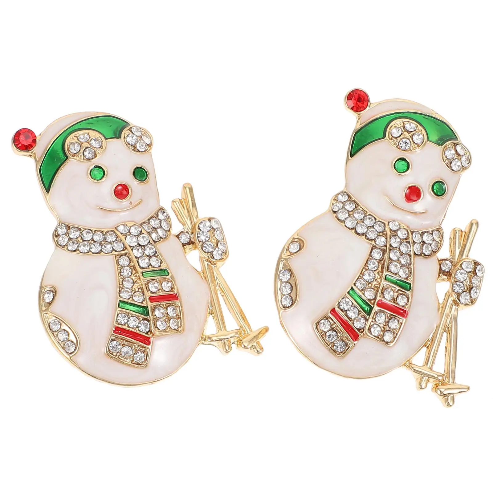 

2Pcs Rhinestone Snowman Brooches Christmas Pins for Clothes Bags Hats Scarves Fashion Accessory Gifts Lightweight