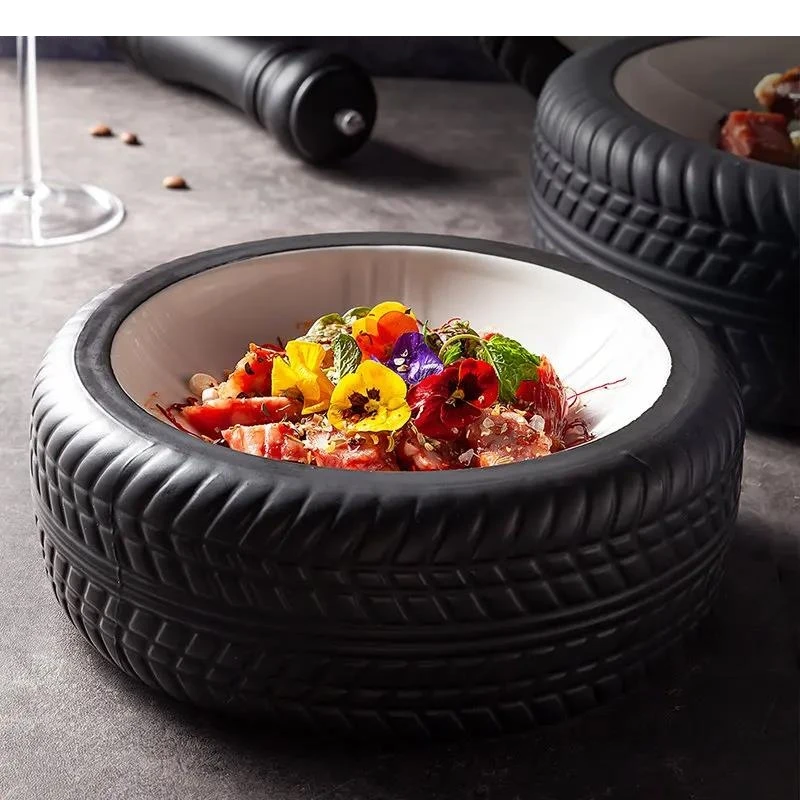 Ceramic Dinner Plate Tire Shape Salad Bowl Spaghetti Dessert Plates Snack Heat Preservation Kitchenware