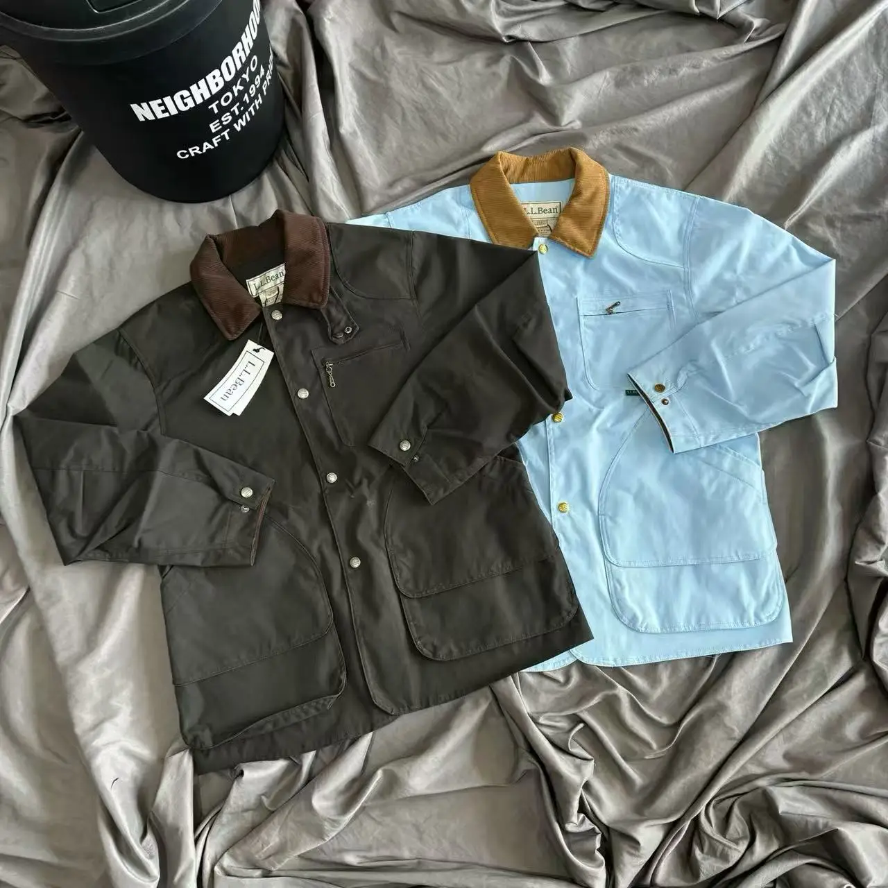 Multi Pockets LLBean Men Shirt Jacket Safari Hunting Coat Stand Collar Buttons Utility Field Outerwear Vintage Workwear Jacket