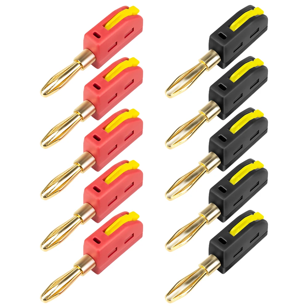 10Pcs 4mm Gold-Plated Banana Connector Solder-Free Quick Connect Plug Push-On Lantern Buckle Plug for 32A Electrical Test
